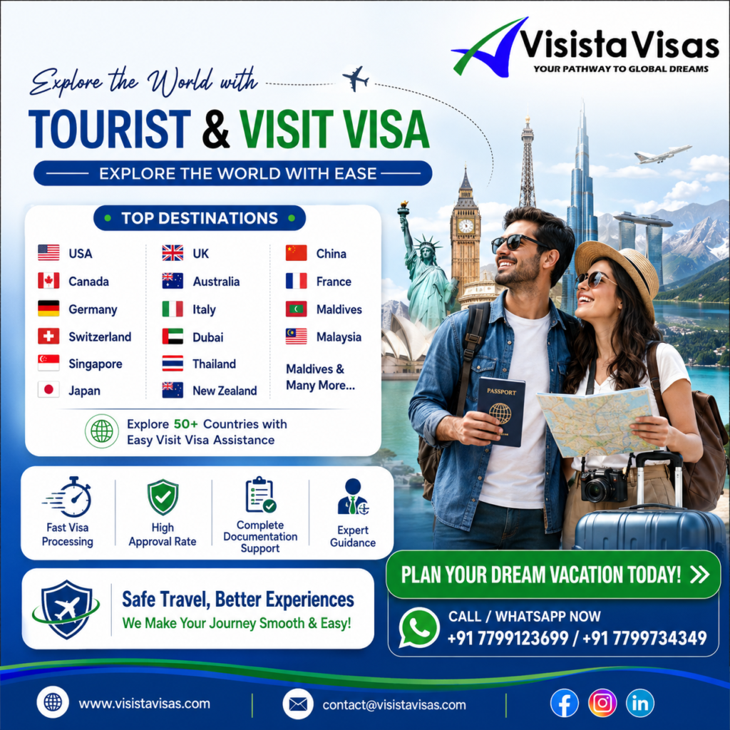 Tourist and visit visa assistance for USA, Canada, Europe, Dubai, Asia, Australia, New Zealand and Maldives